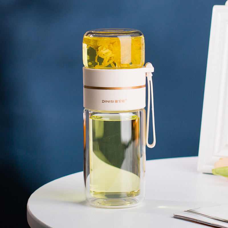 Glass Water Bottle With Tea Infuser Filter Tea Separation Double Wall Glass Bottle Leakproof Water Bottle - Sluxe Fashions