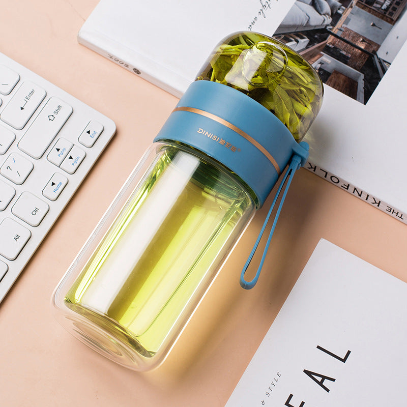 Glass Water Bottle With Tea Infuser Filter Tea Separation Double Wall Glass Bottle Leakproof Water Bottle - Sluxe Fashions