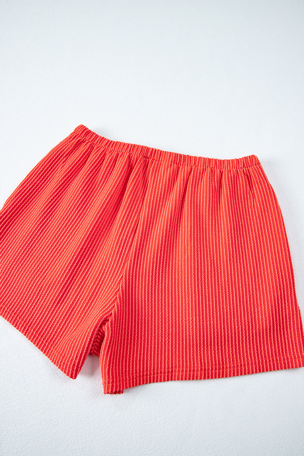 Orange Ribbed Textured Loose Fit Tee & Shorts Set - Sluxe Fashions