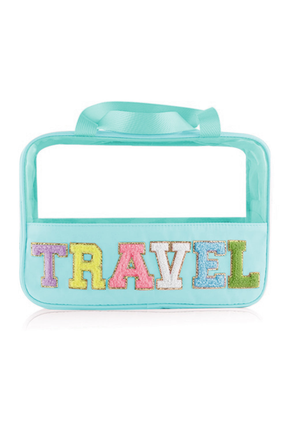 Black TRAVEL Chenille Letter Clear PVC Makeup Bag - Sluxe Fashions