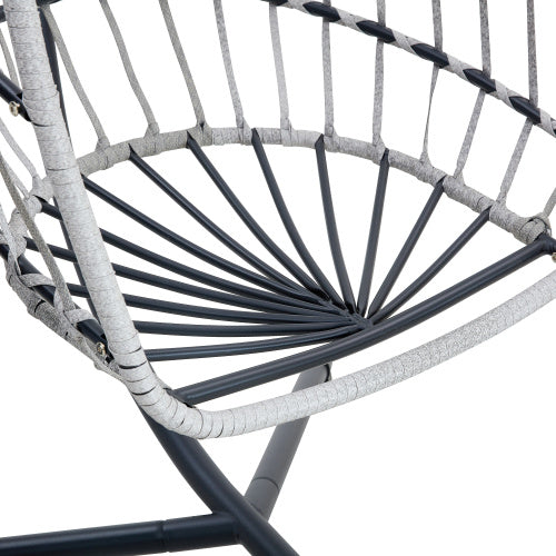 GRHeavy-Duty Iron Hanging Chair With Wicker Weave Single Person Swing For Indoor Outdoor Gray - Sluxe Global