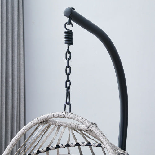 GRHeavy-Duty Iron Hanging Chair With Wicker Weave Single Person Swing For Indoor Outdoor Gray - Sluxe Global