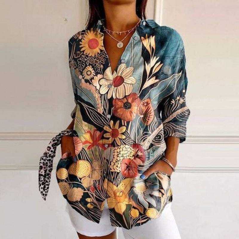New Women's Long Sleeved Shirt For Summer Fashion, 3D Printed Shirt With Floral Pattern - Sluxe Global