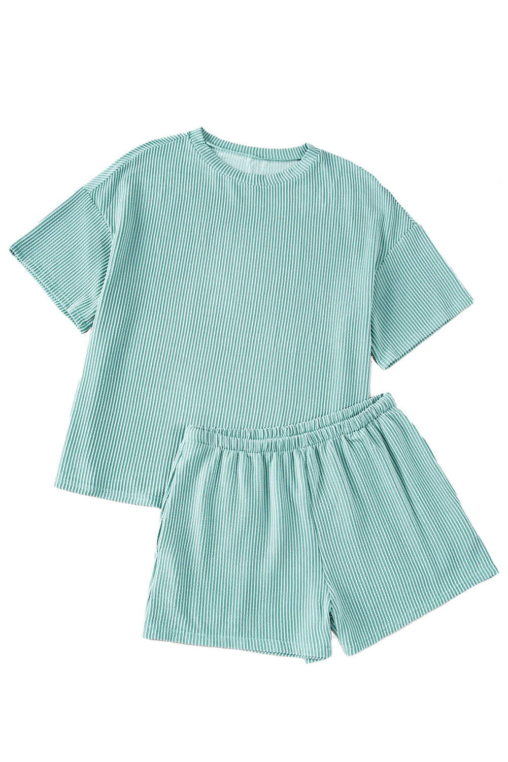 Orange Ribbed Textured Loose Fit Tee & Shorts Set - Sluxe Fashions