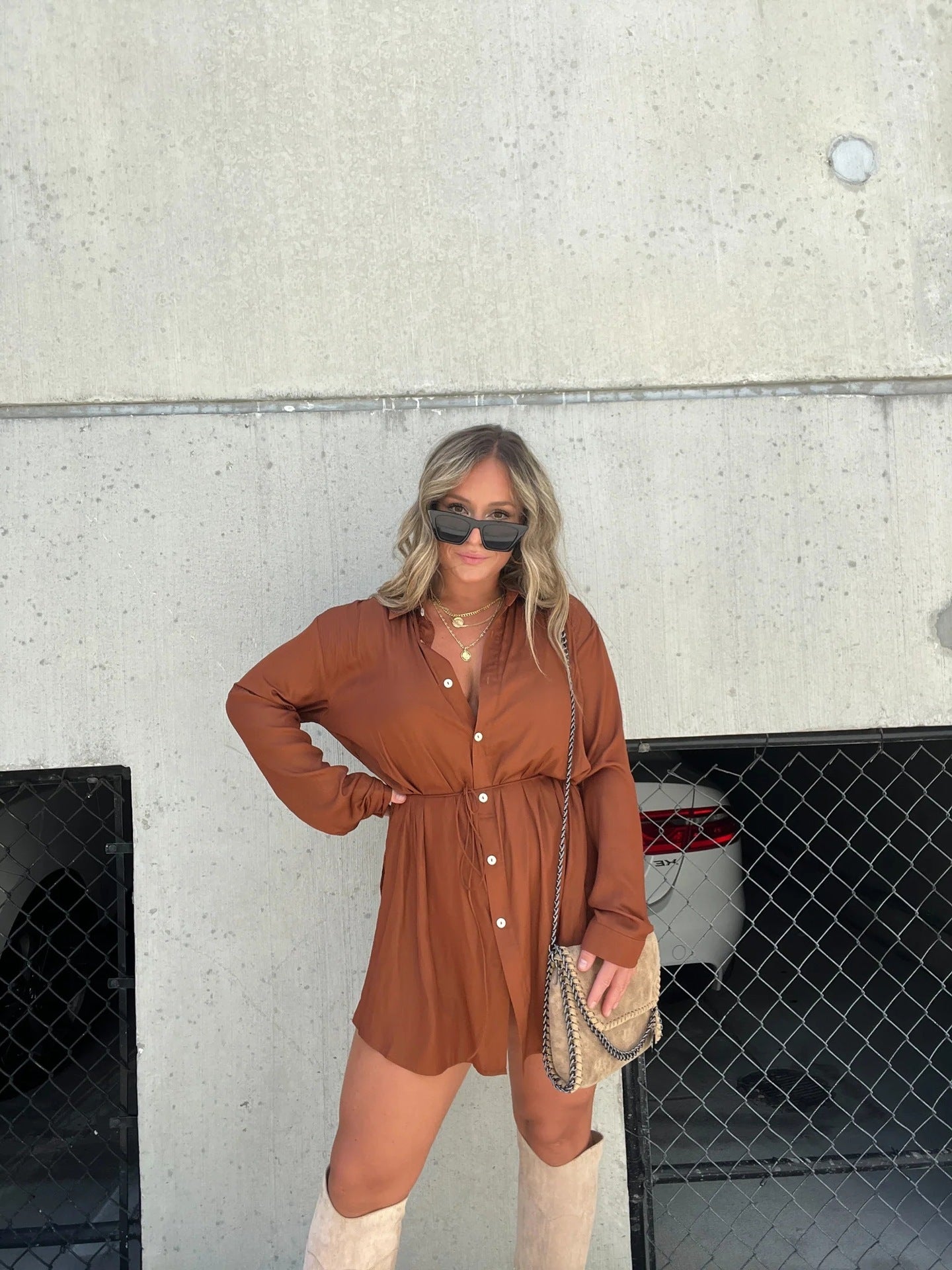 Women's Long Sleeve Jumpsuit With Button Fashion Shirt Dress - Sluxe Fashions