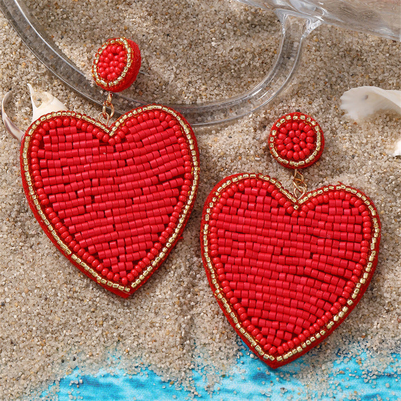 Fashion Valentine's Day Bead Doppel Herz Earrings Creative - Sluxe Fashions
