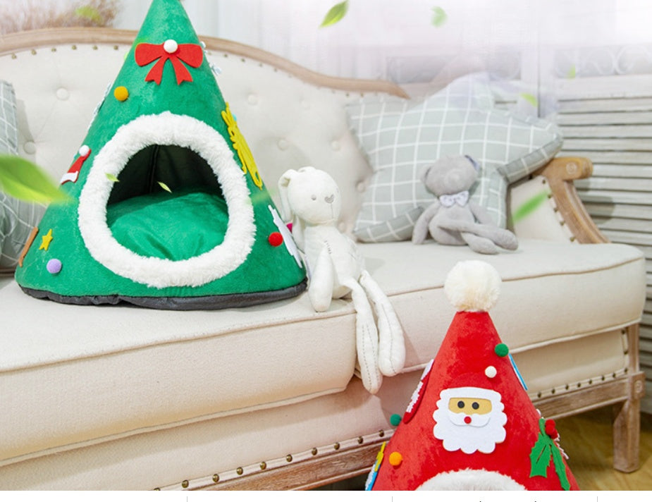 Autumn And Winter Warm Cat Nest Christmas Hat Shape Sponge - Sluxe Global