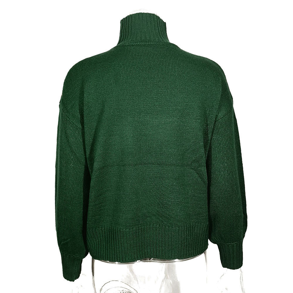 Turtleneck Long Sleeve Loose Retro Women's Sweater - Sluxe Fashions