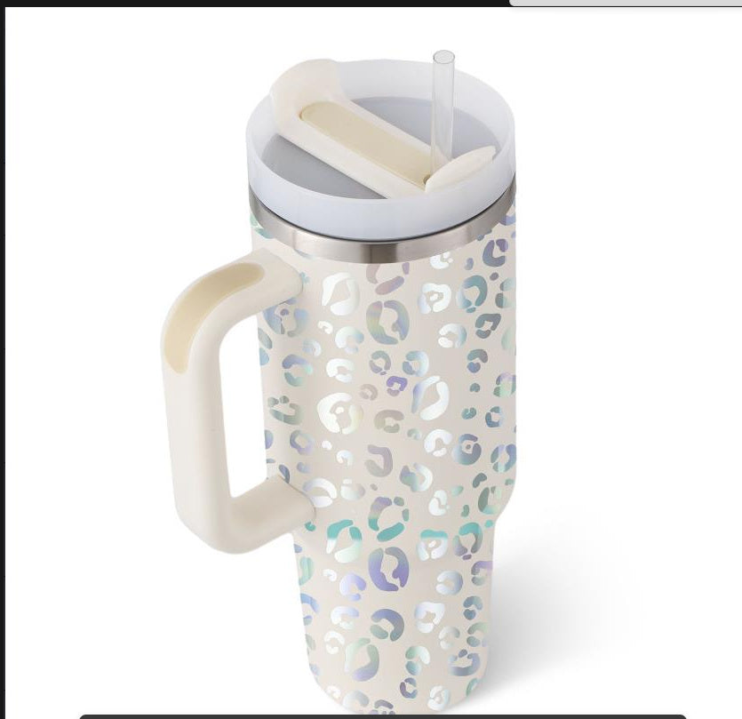 40 Oz Tumbler With Handle Straw Insulated, Stainless Steel Spill Proof Vacuum Coffee Cup Tumbler With Lid Tapered Mug Gifts For Valentine Lover Suitable For Car Gym Office Travel - Sluxe Fashions