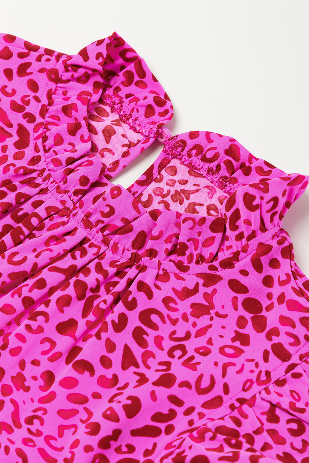 Rose Red Leopard Print Ruffle Sleeveless Maxi Dress - Sluxe Fashions