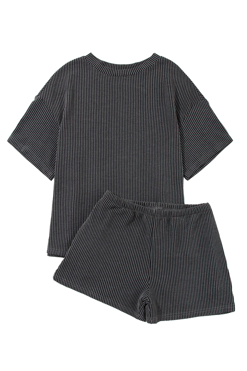 Orange Ribbed Textured Loose Fit Tee & Shorts Set - Sluxe Fashions