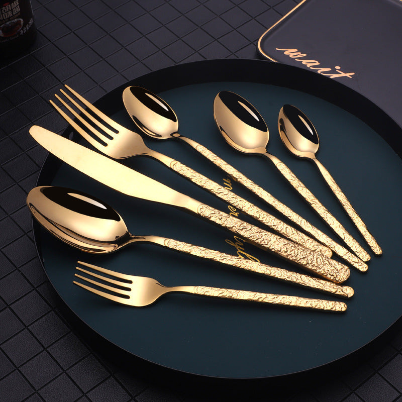 Embossed Textured Handle Steak Cutlery Western Cutlery - Sluxe Fashions
