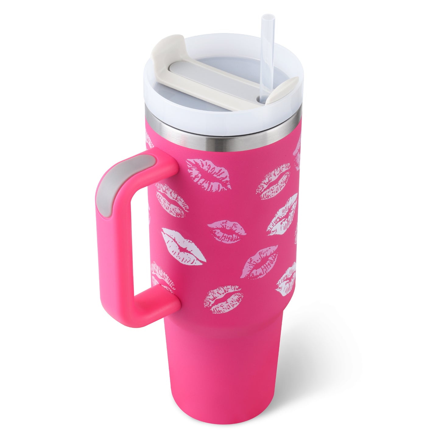 40 Oz Tumbler With Handle Straw Insulated, Stainless Steel Spill Proof Vacuum Coffee Cup Tumbler With Lid Tapered Mug Gifts For Valentine Lover Suitable For Car Gym Office Travel - Sluxe Fashions