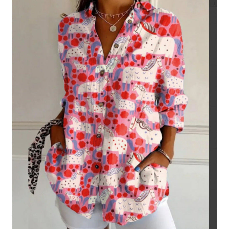 New Women's Long Sleeved Shirt For Summer Fashion, 3D Printed Shirt With Floral Pattern - Sluxe Global