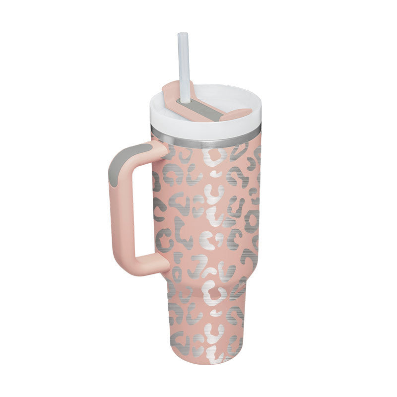 40 Oz Tumbler With Handle Straw Insulated, Stainless Steel Spill Proof Vacuum Coffee Cup Tumbler With Lid Tapered Mug Gifts For Valentine Lover Suitable For Car Gym Office Travel - Sluxe Fashions