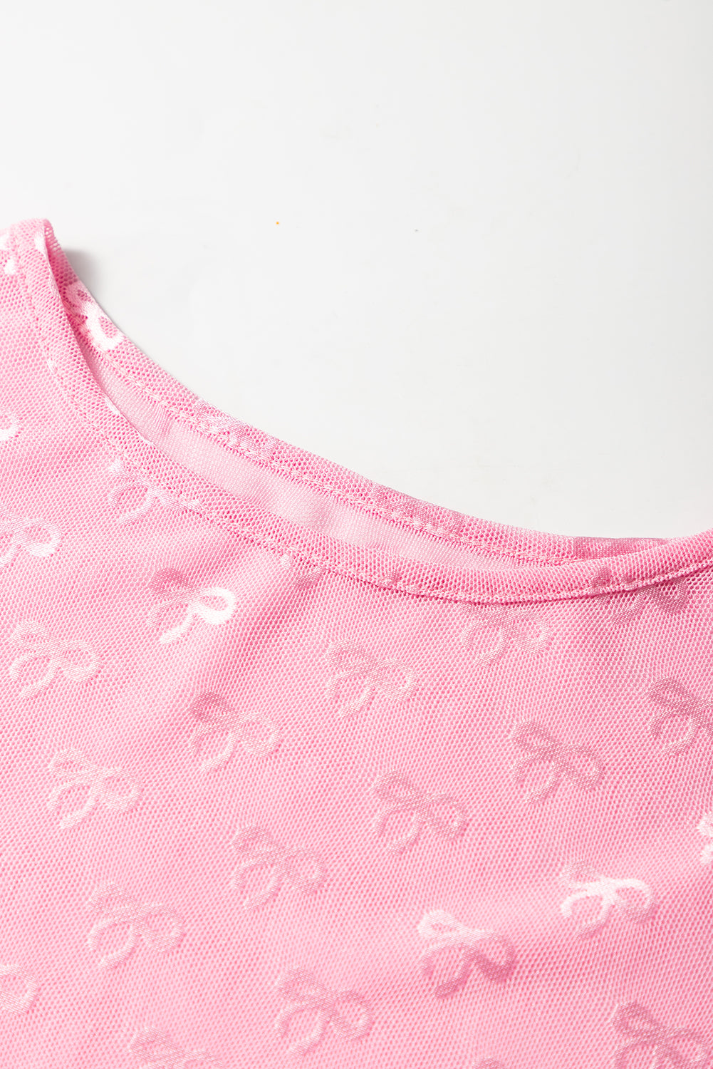 Pink Bow Pattern Long Sleeve Slim Fit Mesh Top - Sluxe Fashions