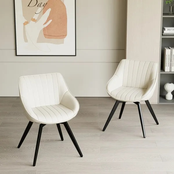 A Set Of 2 Dining Chairs, Medieval Modern Kitchen Dining Chair, PU Decorative Chairs With Black Metal Legs, Suitable For Home&kitchen White Sluxe Global