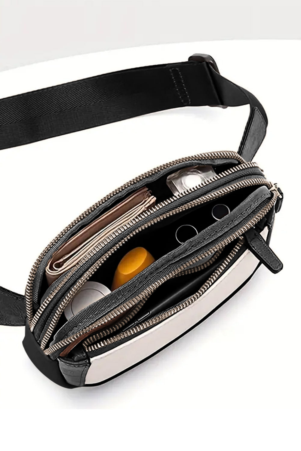 White Color Block Adjustable Belt PU Leather Crossbody Bag - Sluxe Fashions