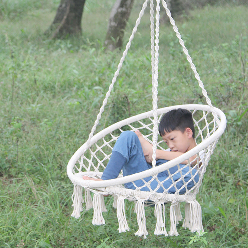 Nordic Style Round Hammock Outdoor Indoor Dormitory Bedroom Hanging Chair For Child Adult Swinging Single Safety Hammock - Sluxe Global