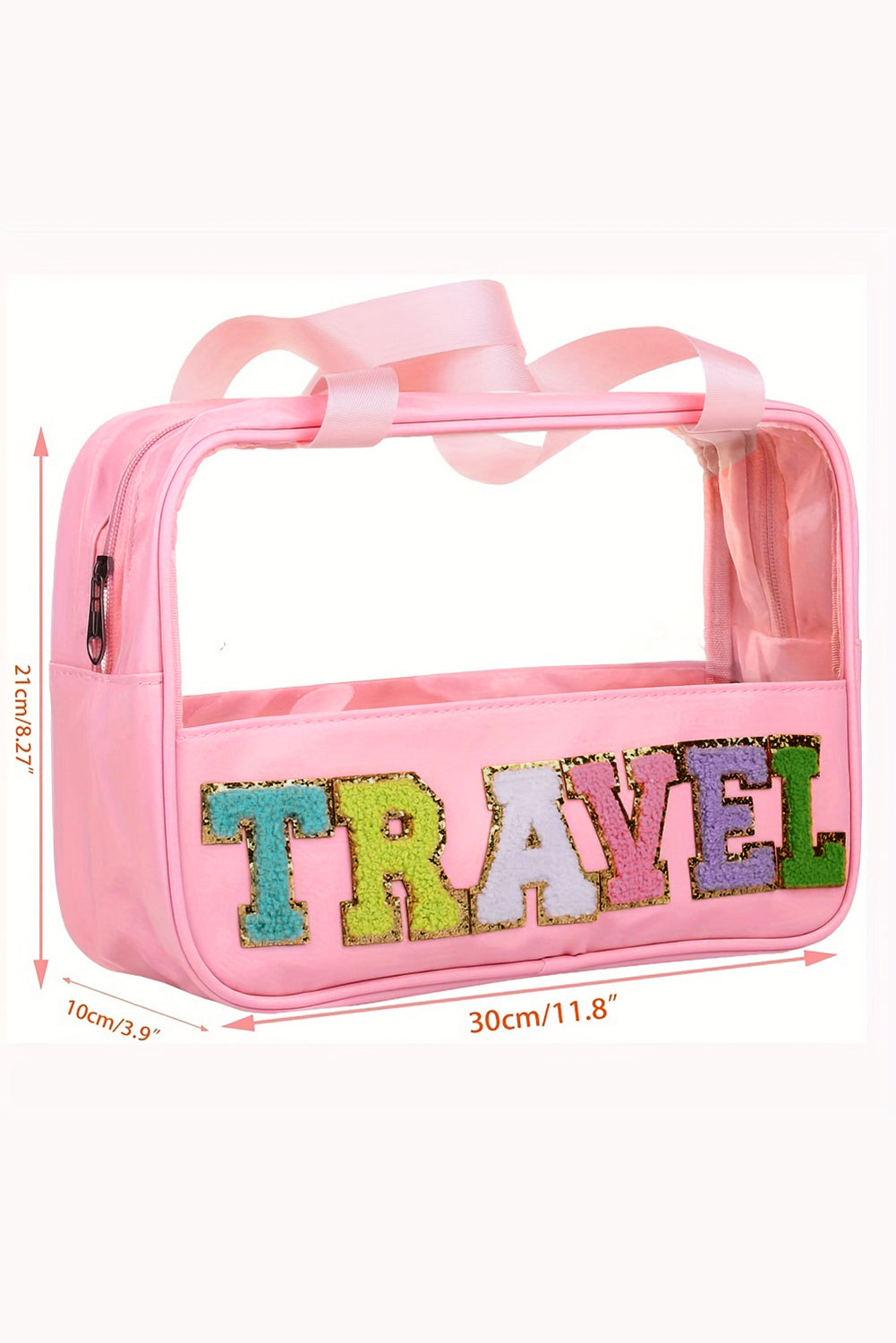 Black TRAVEL Chenille Letter Clear PVC Makeup Bag - Sluxe Fashions