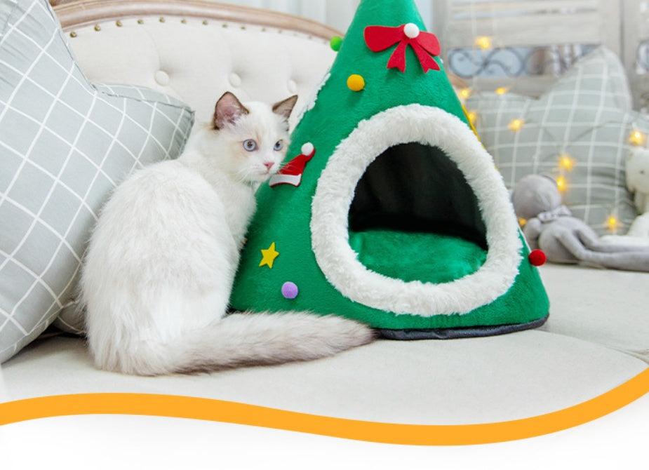 Autumn And Winter Warm Cat Nest Christmas Hat Shape Sponge - Sluxe Global