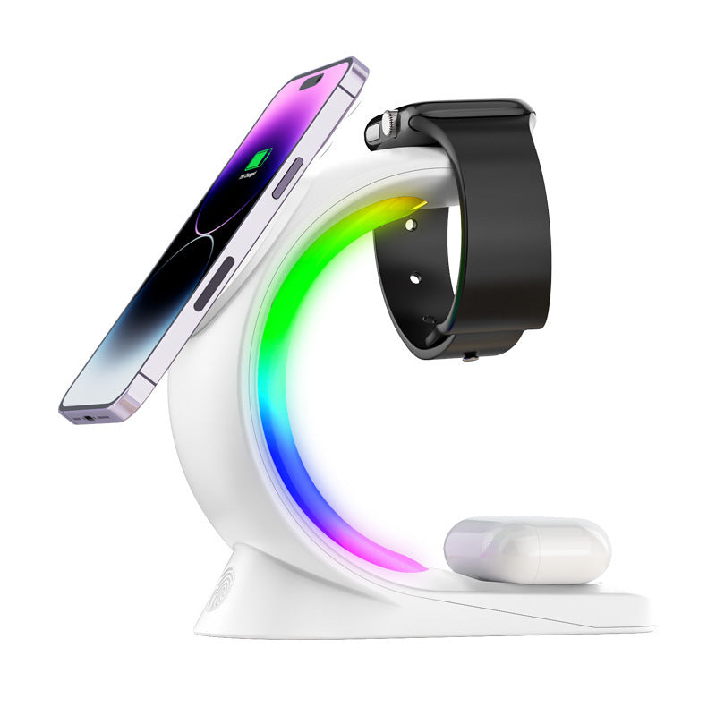4 In 1 Magnetic Wireless Charger Fast Charging For Smart Phone Atmosphere Light Charging Station For Airpods Pro I-phone Watch Sluxe Global