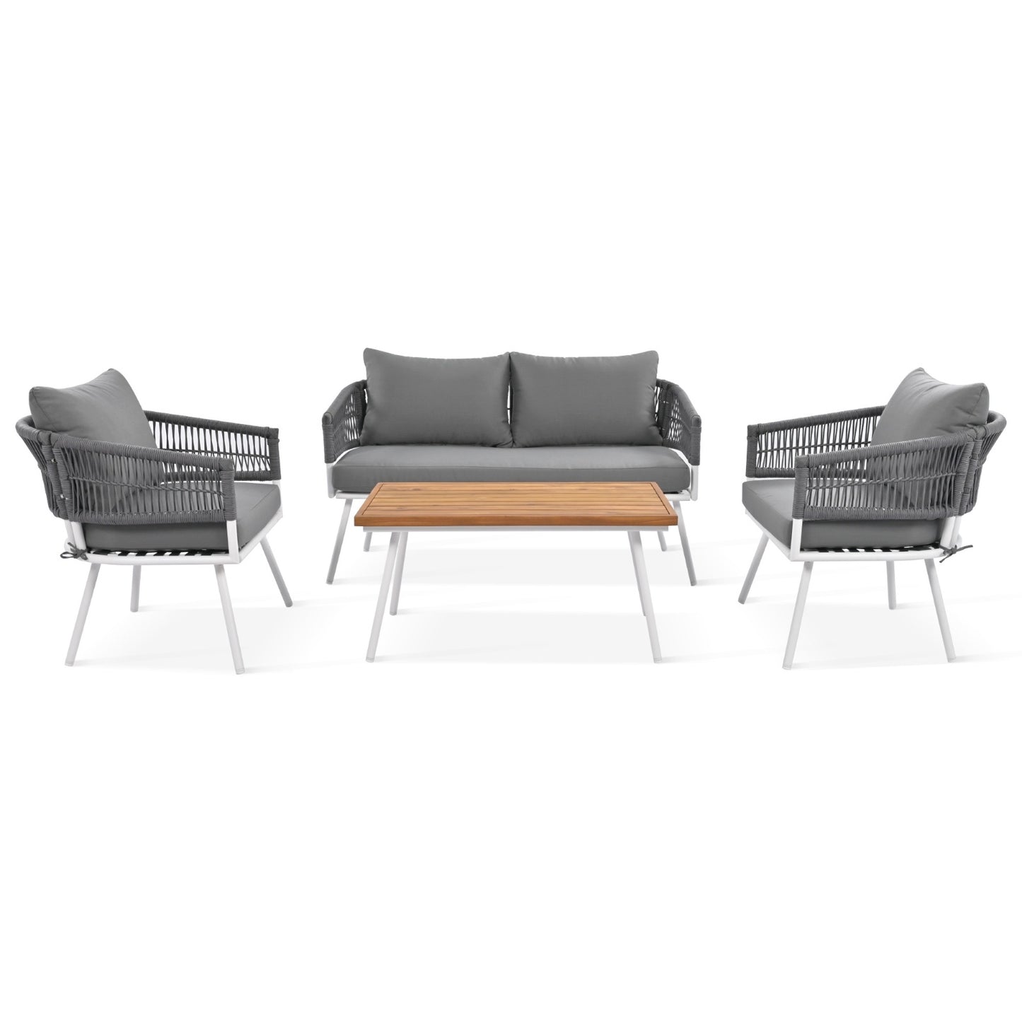 K&K 4-Piece Boho Rope Patio Furniture Set, Outdoor Furniture With Acacia Wood Table, Patio Conversat - Sluxe Global