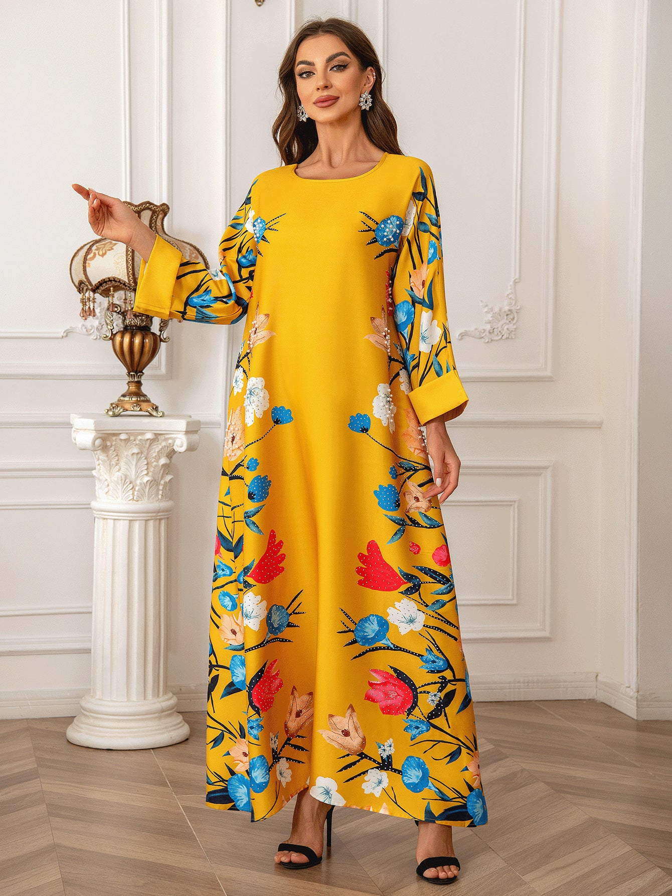 Dubai Fashion Printed Hot Diamond Women's Robe Abaya Muslim Dress - Sluxe Global