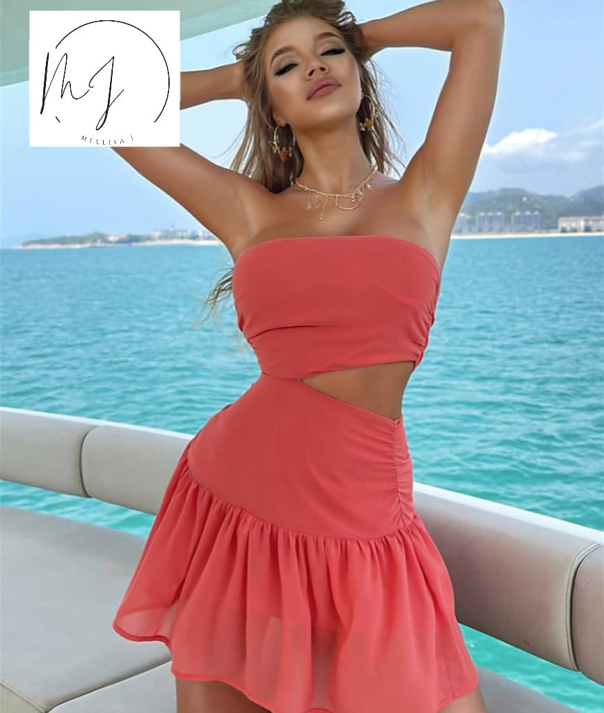Off Shoulder Cut-Out Ruffle Dresses - Sluxe Global