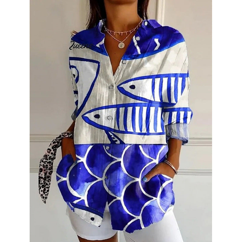 New Women's Long Sleeved Shirt For Summer Fashion, 3D Printed Shirt With Floral Pattern - Sluxe Global