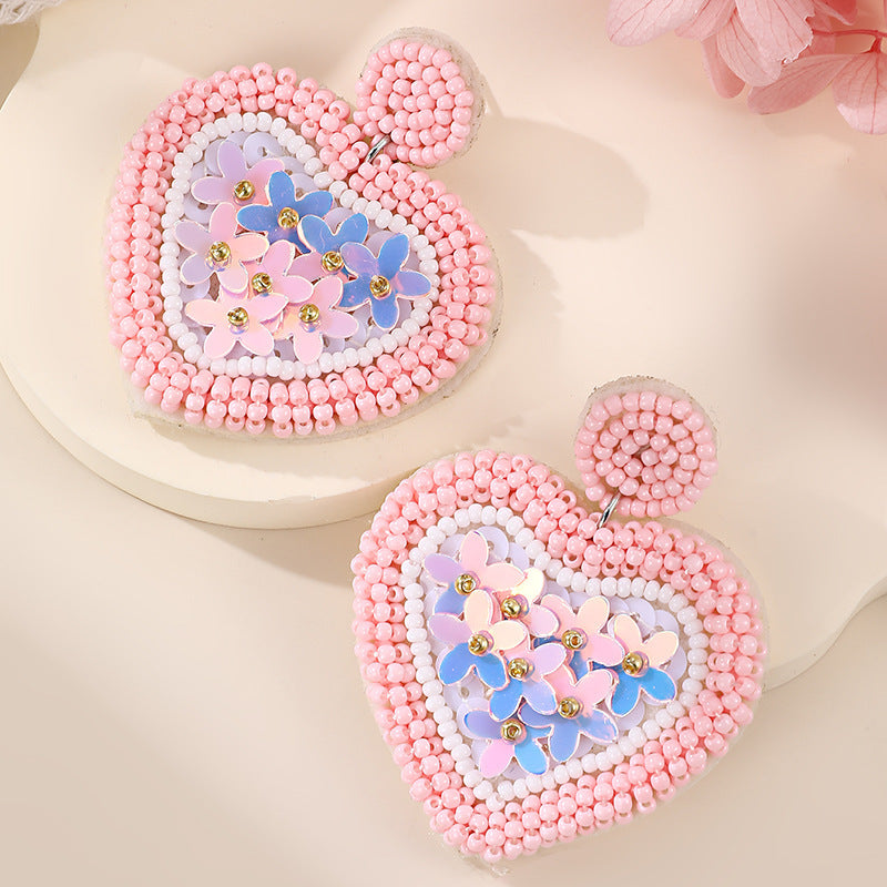 Fashion Valentine's Day Bead Doppel Herz Earrings Creative - Sluxe Fashions