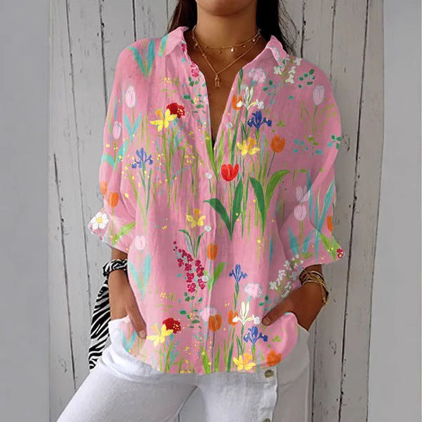 Women's Creative Fashion 3D Printing Lapel Casual Shirt - Sluxe Global