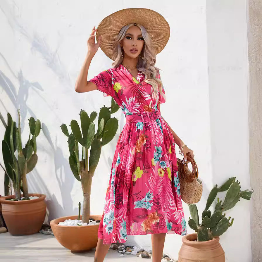Women's Summer Printed Short Sleeve Dress - Sluxe Fashions