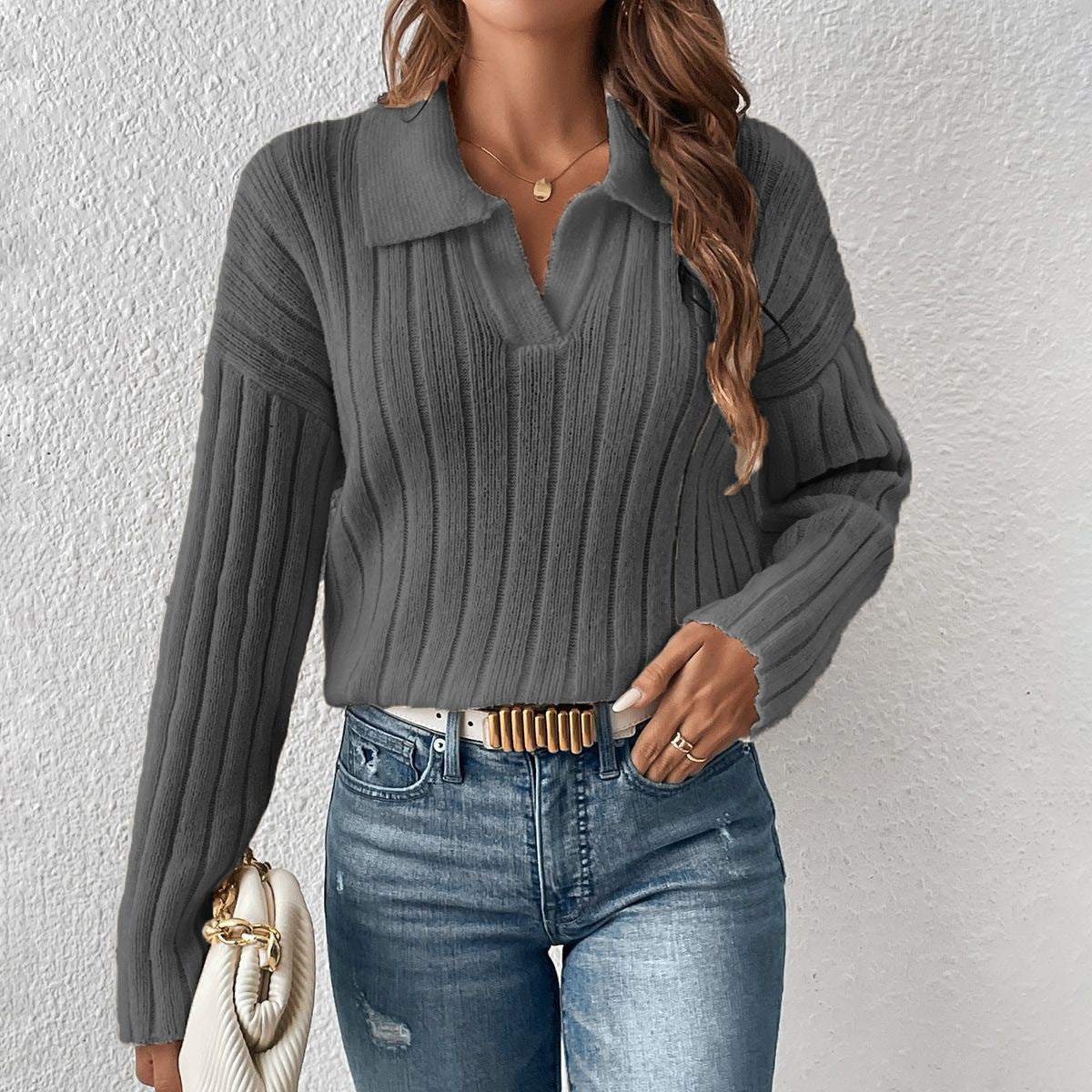 Fashion Casual Polo Collar Sweater For Women - Sluxe Fashions