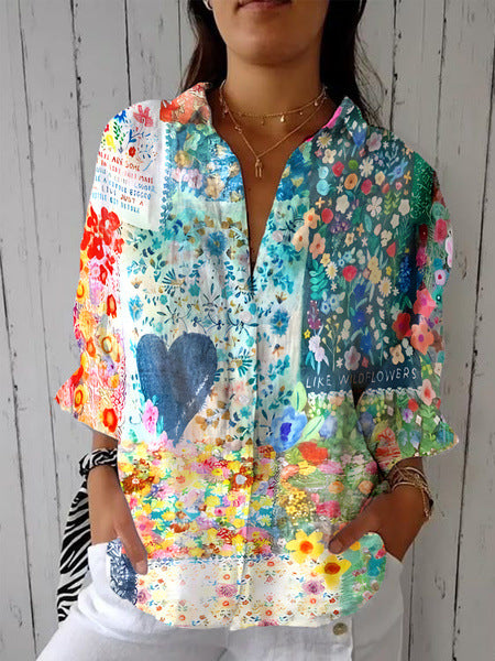 Women's Creative Fashion 3D Printing Lapel Casual Shirt - Sluxe Global