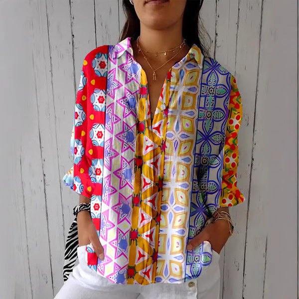 Women's Creative Fashion 3D Printing Lapel Casual Shirt - Sluxe Global