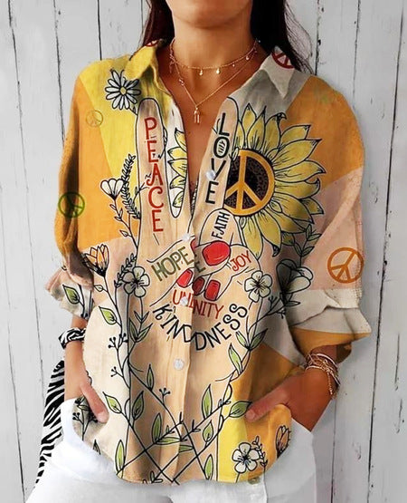 Women's Creative Fashion 3D Printing Lapel Casual Shirt - Sluxe Global