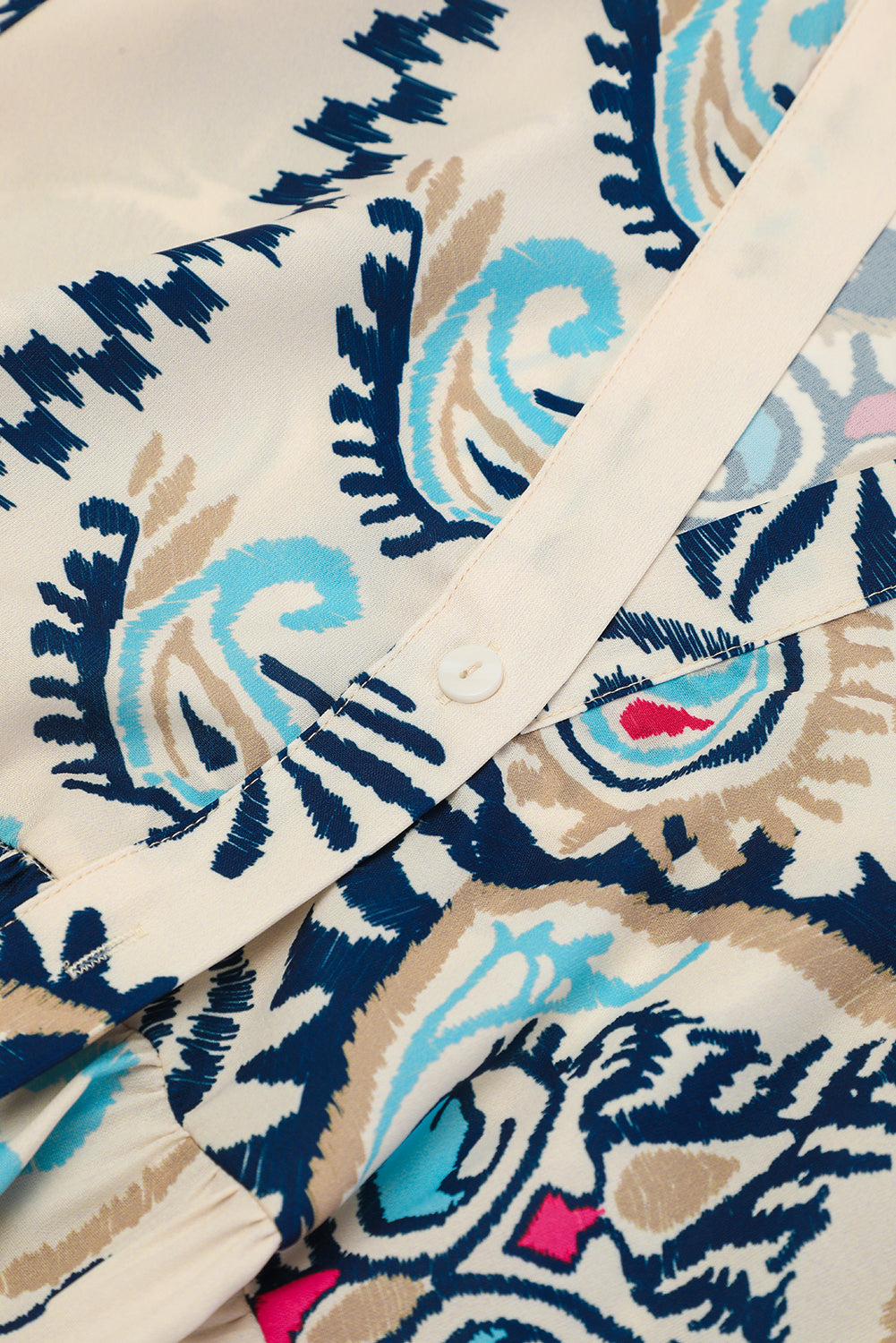 White Ethnic Print Boho Button Tiered Mini Dress - Sluxe Fashions