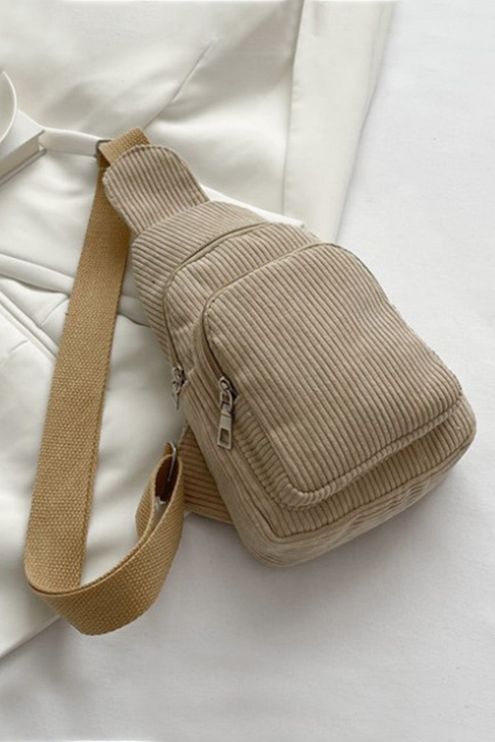 Black Casual Corduroy Zipper Crossbody Bag - Sluxe Fashions