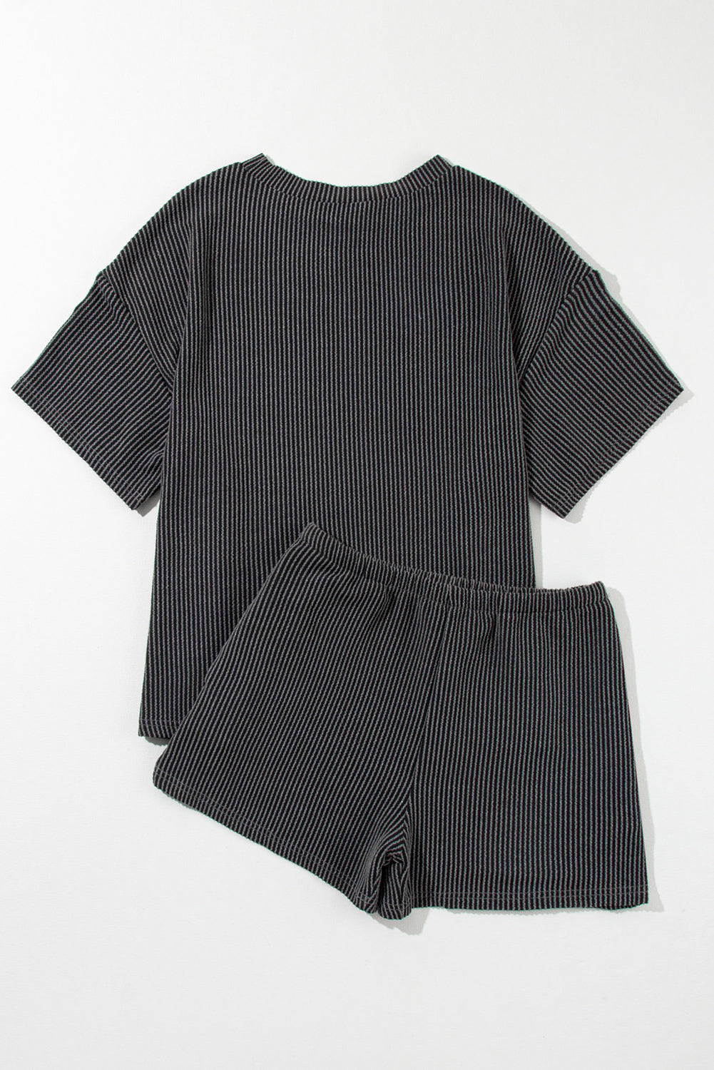 Orange Ribbed Textured Loose Fit Tee & Shorts Set - Sluxe Fashions