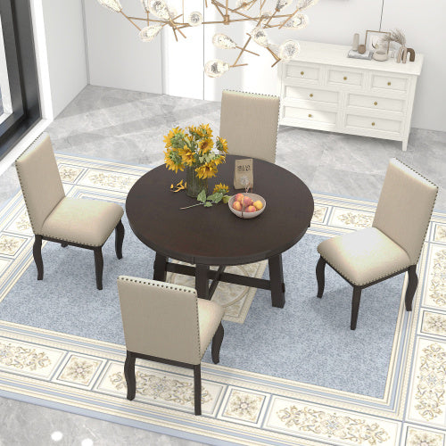 5-piece Farmhouse Wooden Dining Table Set - Sluxe Global