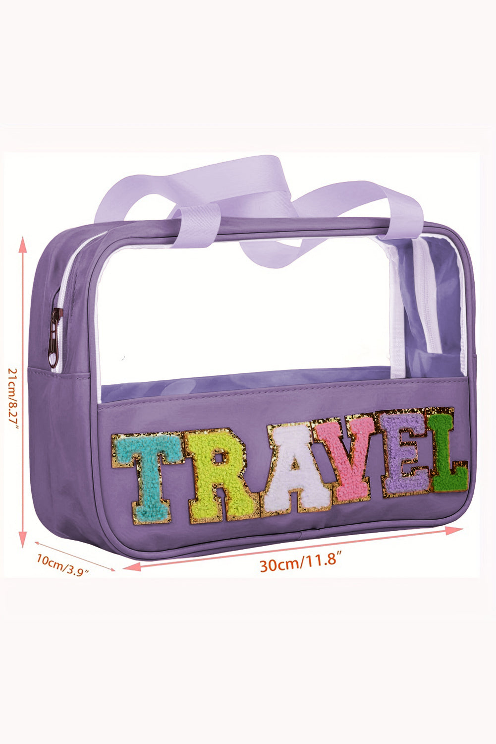 Black TRAVEL Chenille Letter Clear PVC Makeup Bag - Sluxe Fashions