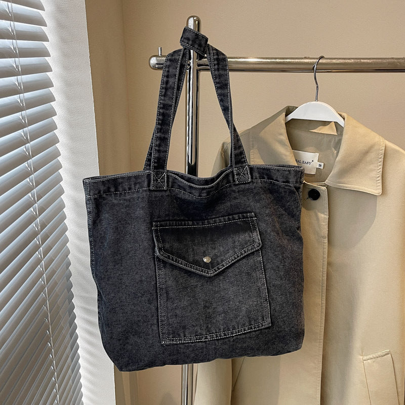 Denim Shoulder Bag Large Capacity Shopping Bag Tote Bag - Sluxe Fashions