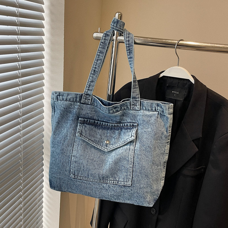 Denim Shoulder Bag Large Capacity Shopping Bag Tote Bag - Sluxe Fashions
