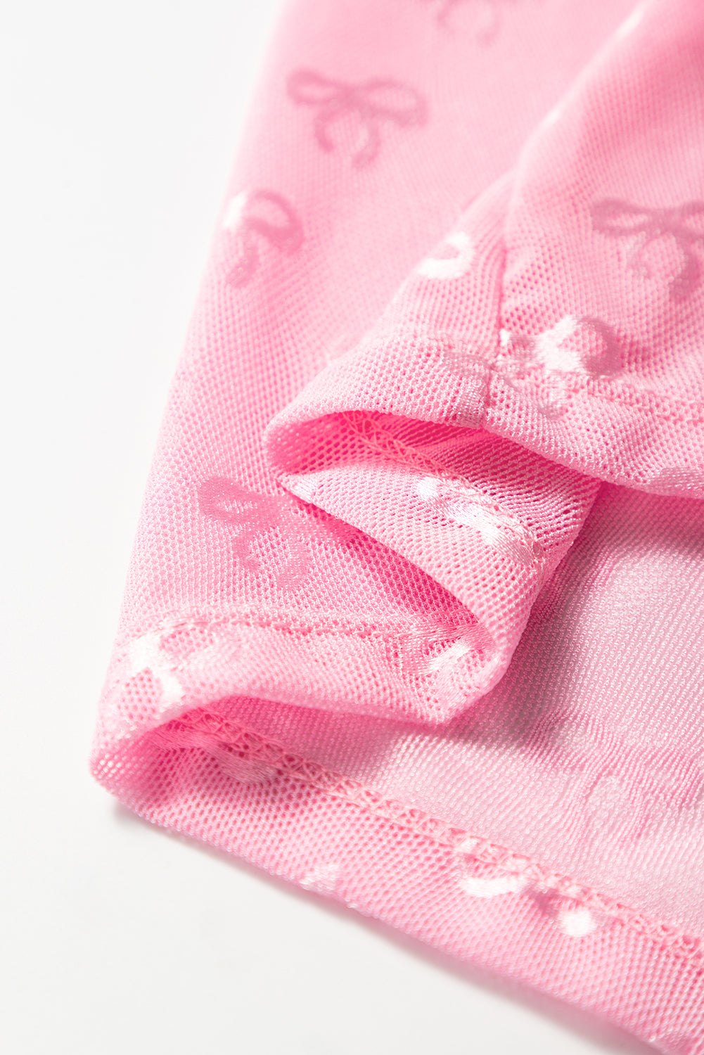 Pink Bow Pattern Long Sleeve Slim Fit Mesh Top - Sluxe Fashions