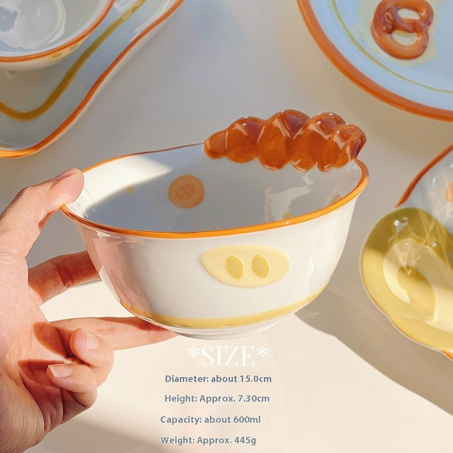 Cute Bread Ceramic Tableware Household Bowl Dessert Cookies - Sluxe Fashions