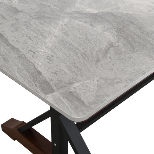 Modern Dining Table For 6-8, 7 Piece Kitchen Dining Table Set, Gray Sintered Stone Dining Table With 6 Tufted Upholstered Chairs, 63-inch Rectangle Dining Table For Dining Room - Sluxe Global