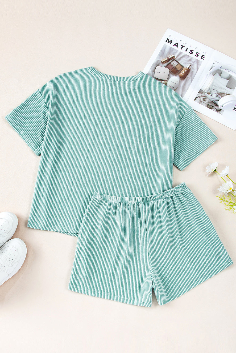 Orange Ribbed Textured Loose Fit Tee & Shorts Set - Sluxe Fashions