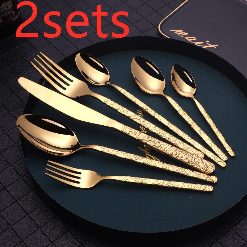 Embossed Textured Handle Steak Cutlery Western Cutlery - Sluxe Fashions