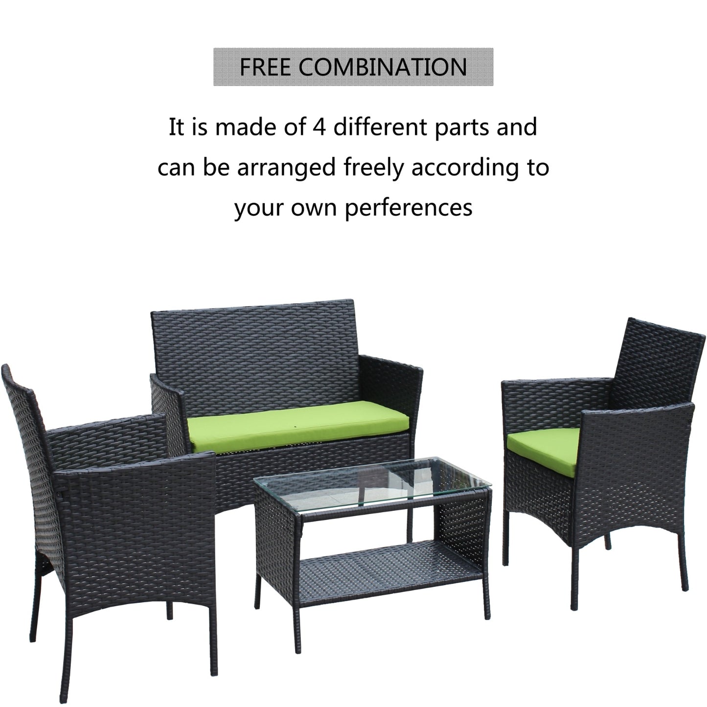 4PC Rattan Patio Furniture Set Outdoor Wicker Sofa W Green Cushions - Sluxe Fashions